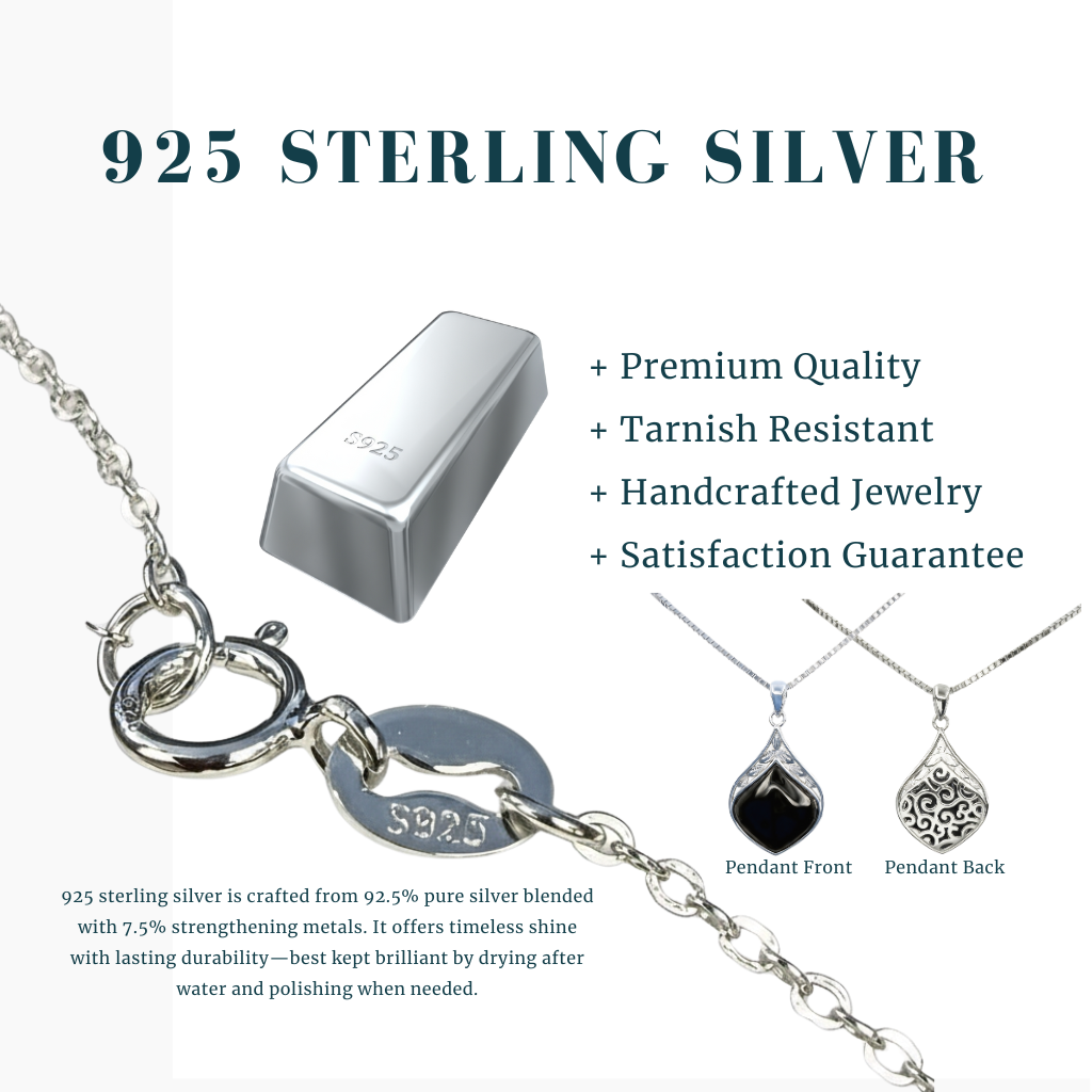 Black Onyx & Silver Teardrop Necklace