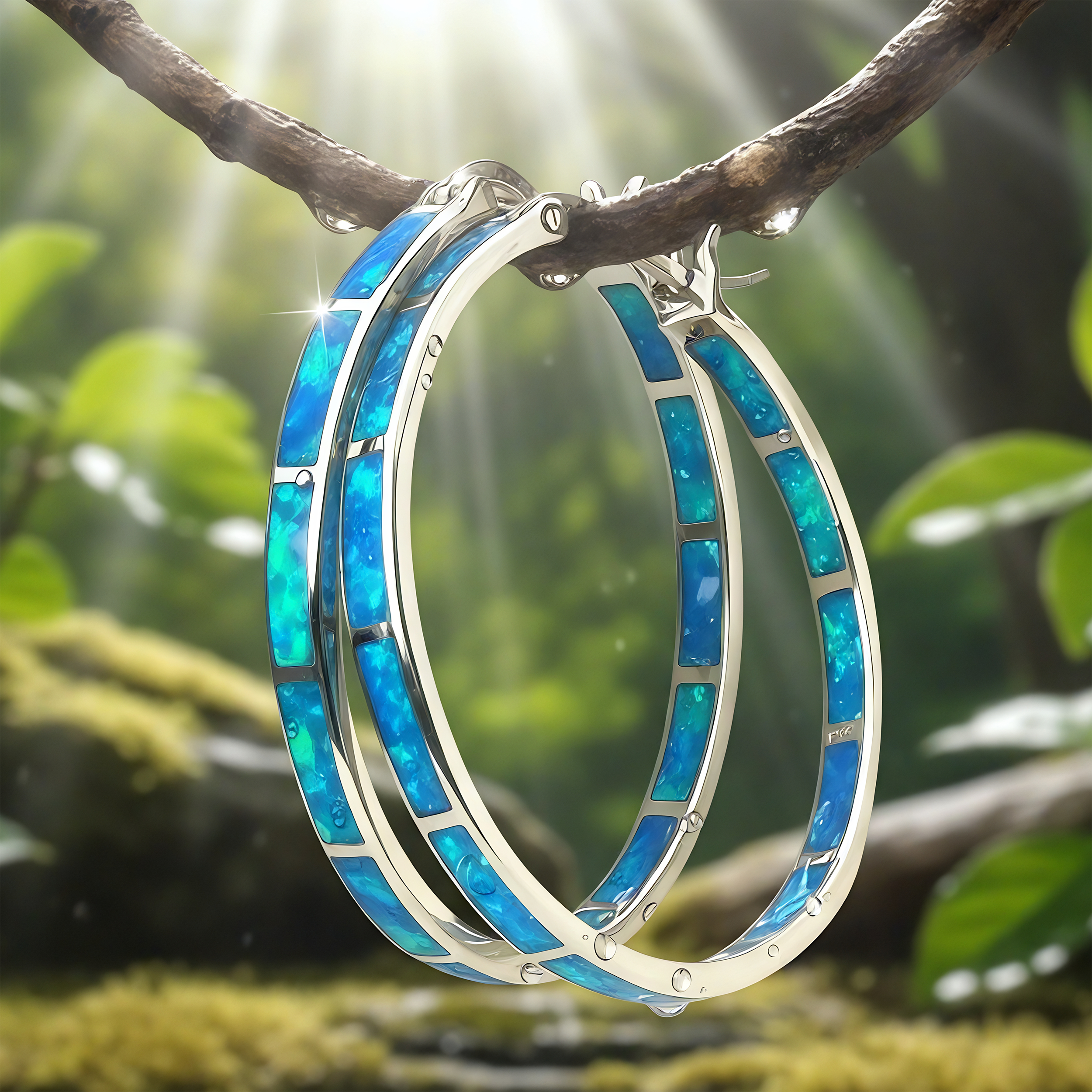 Opal & Silver Hoop Earrings