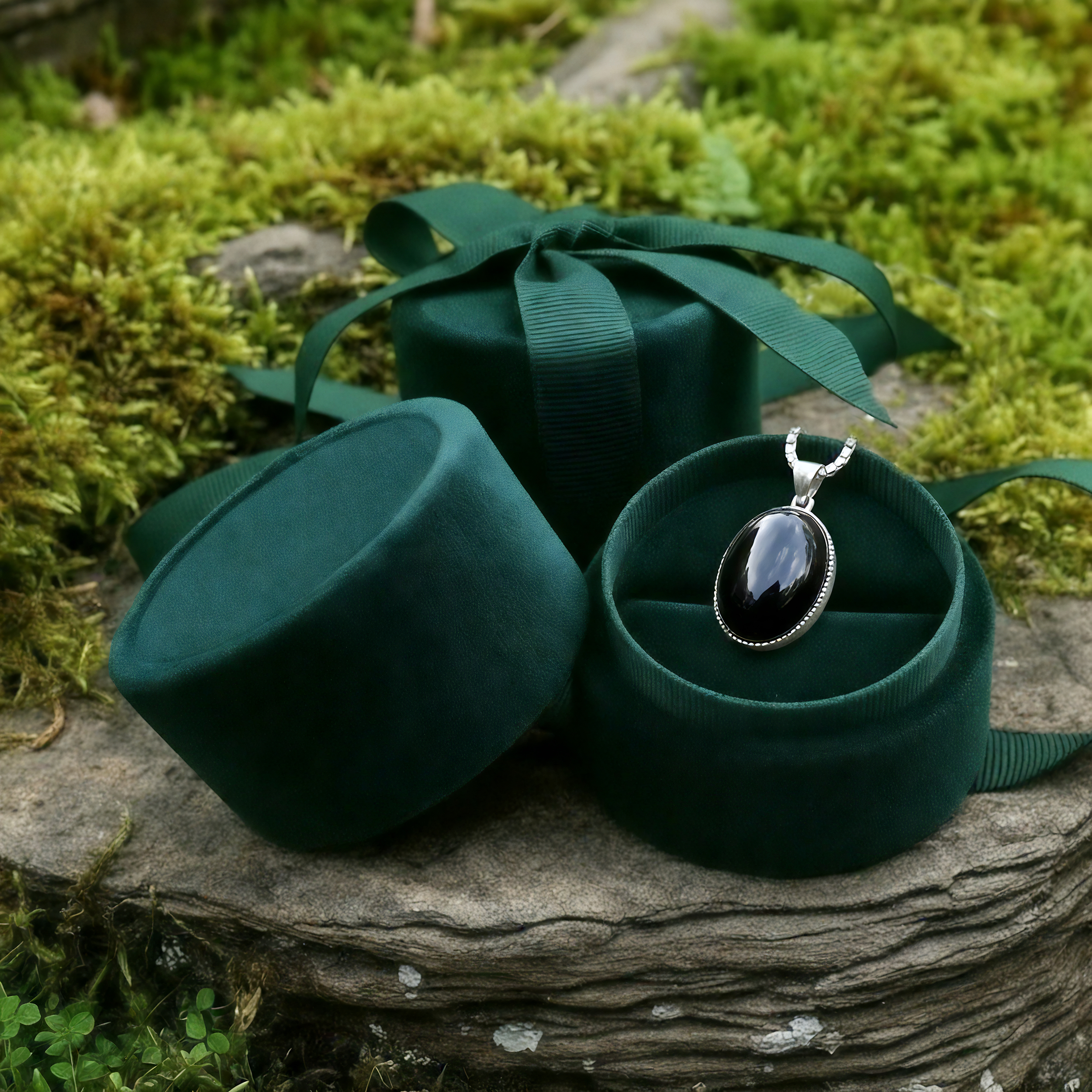 Black Obsidian & Silver Halo Necklace