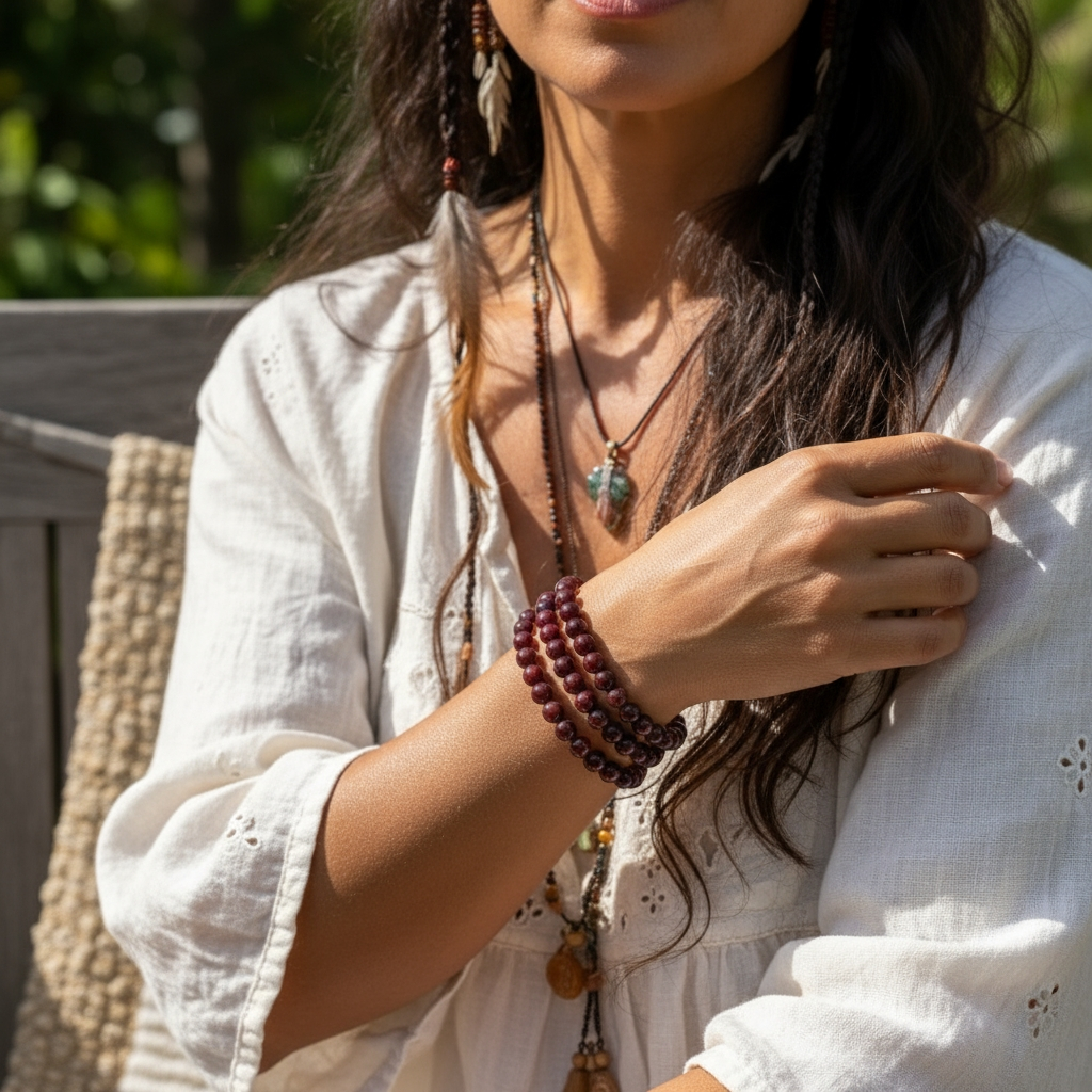 Garnet Mala Bracelet