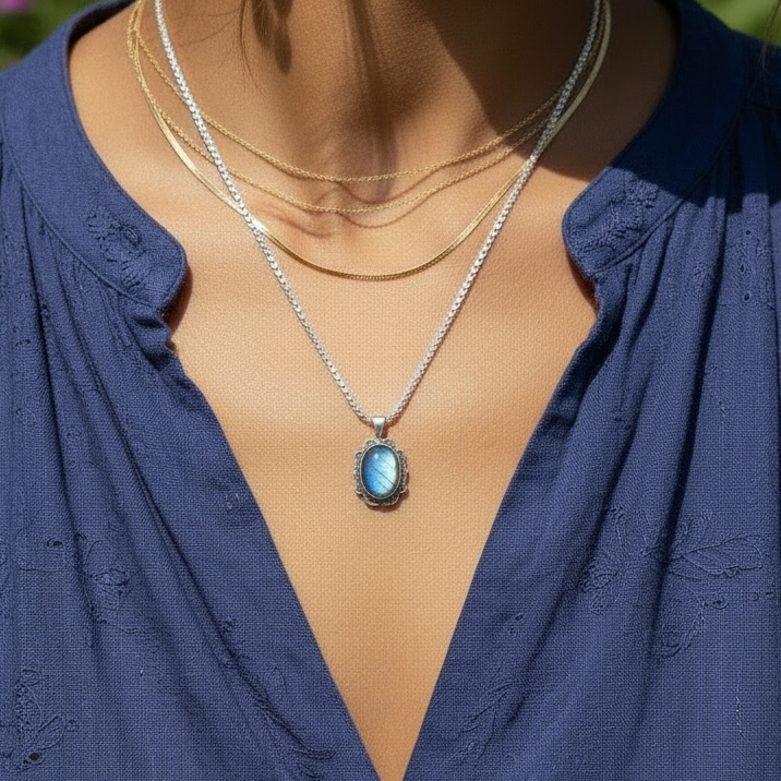 Rainbow Moonstone Goddess Necklace