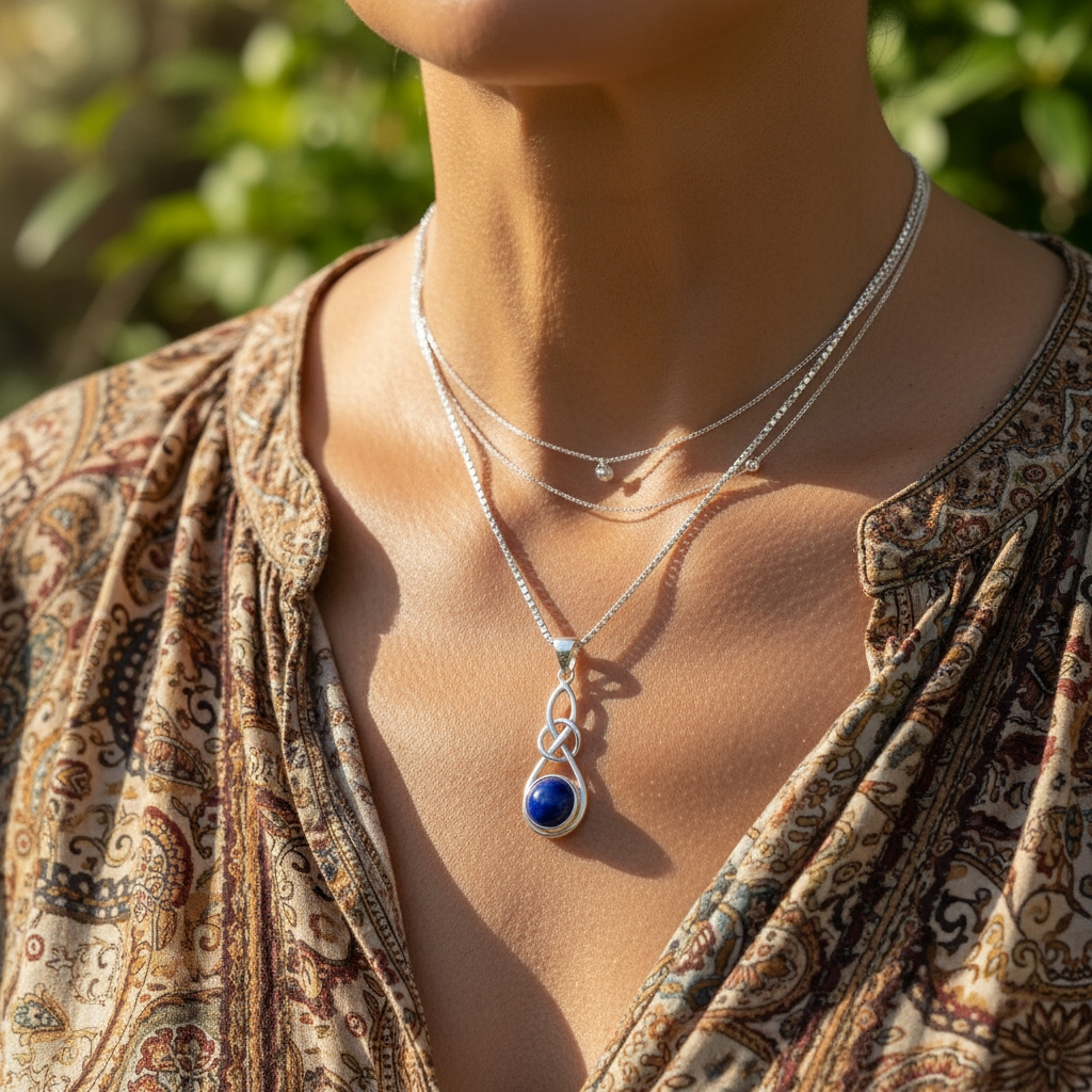 Lapis Lazuli Infinity Knot Silver Necklace