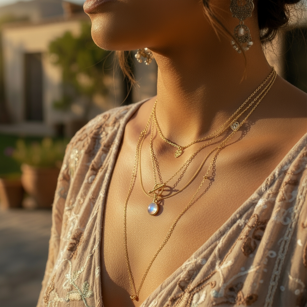 Moonstone & Gold Lunar Lock Necklace