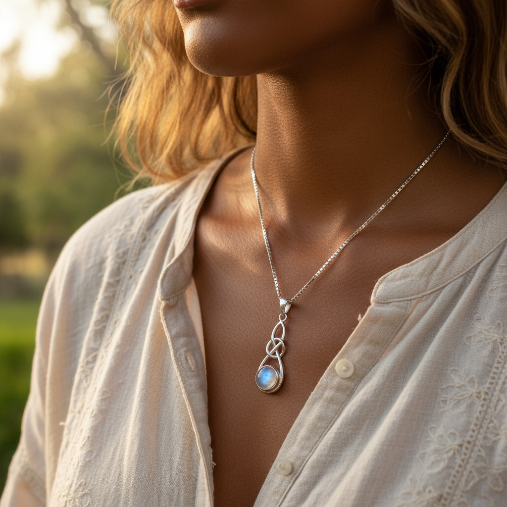 Moonstone Infinity Knot Silver Necklace