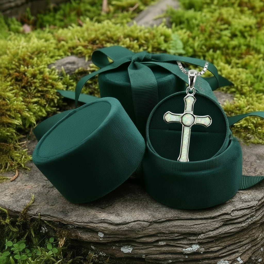 Opal & Silver Cross Faith Necklace