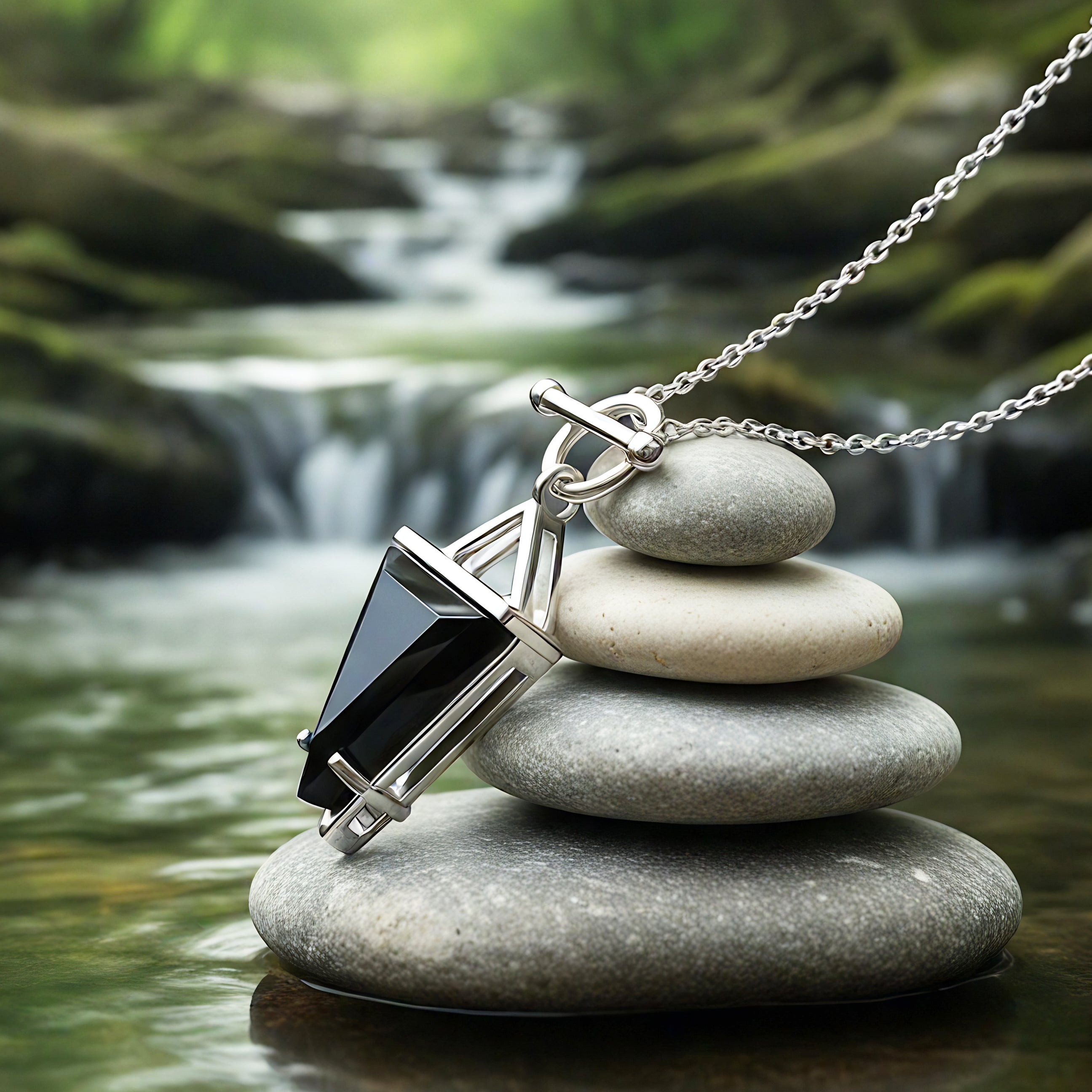 Black Onyx & Silver Guardian Necklace -