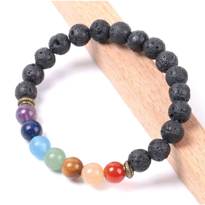7 Chakras Natural Black Lava Beads Healing Bracelets