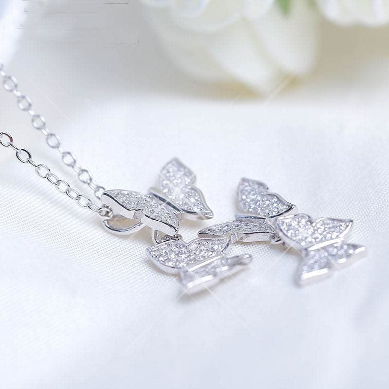 925 Silver Butterfly Zircon Crystal Fairytale Necklace