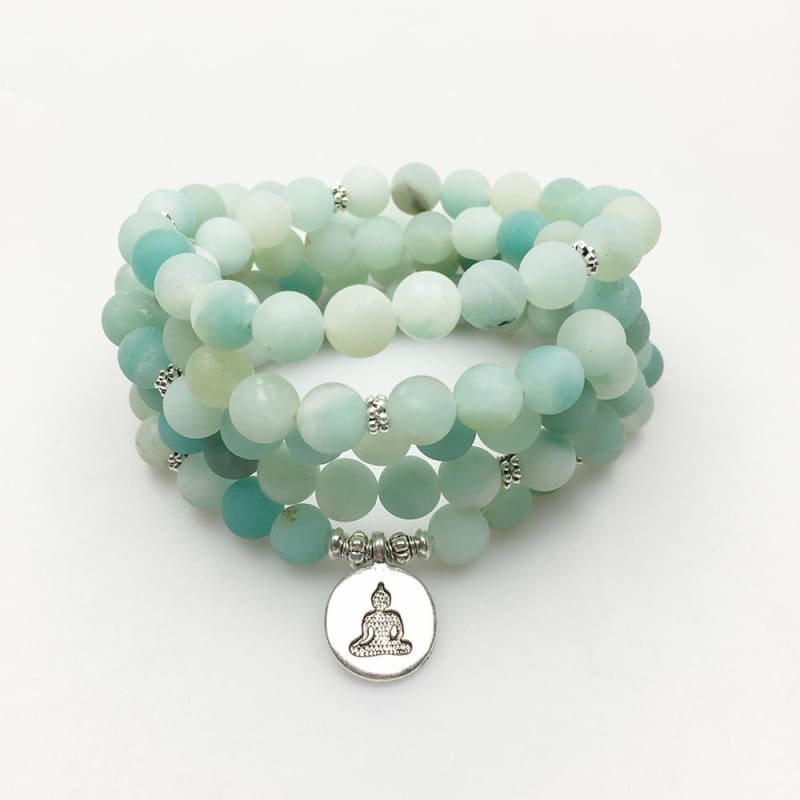 Amazonite Mala Bead Bracelet Or Necklace - Buddha Charm