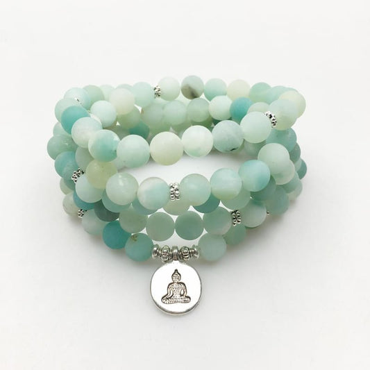 Amazonite Mala Bead Bracelet Or Necklace - Buddha Charm