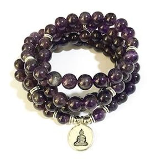 Amethyst Mala Bead Bracelet Or Necklace - Buddha Charm