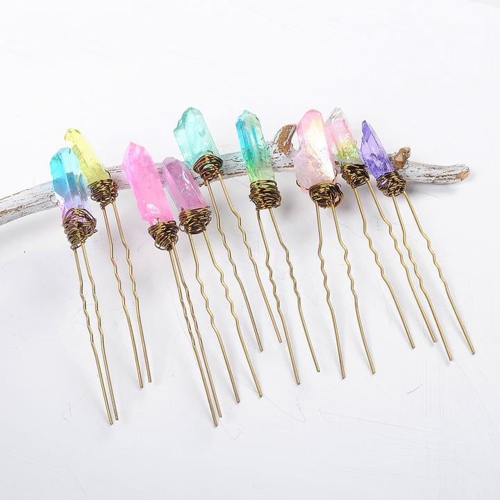Angel Aura Crystal Quartz Hair Pins