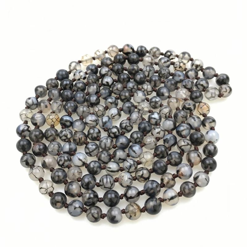 Black Line Stone Mala Bead Necklace