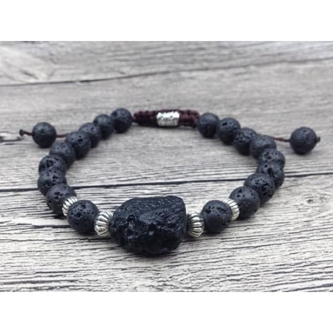 Black Tourmaline Aerolite Lava Stone Mala Beads Bracelet - Aerolite