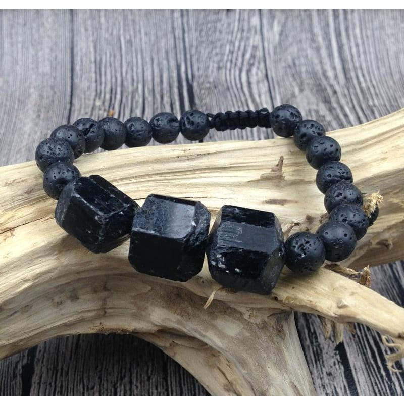 Black Tourmaline Lava Stone Mala Beads Bracelet