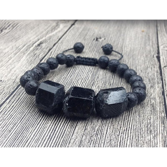Black Tourmaline Lava Stone Mala Beads Bracelet