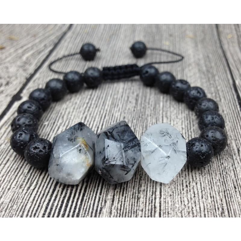 Black Tourmaline Quartz & Lava Stone Mala Beads Bracelet