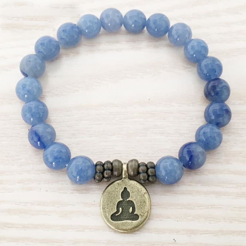 Blue Aventurine Mala Bead Bracelet - Buddha Charm