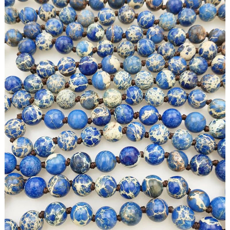 Blue Regalite Mala Bead Necklace