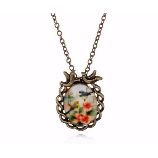 Bohemian Bird On Flowers Pendant - Necklace