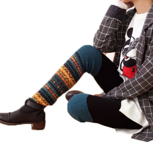 Boho Over Knee Long Knit Crochet Leg Warmers (5 Styles To Choose From) - E
