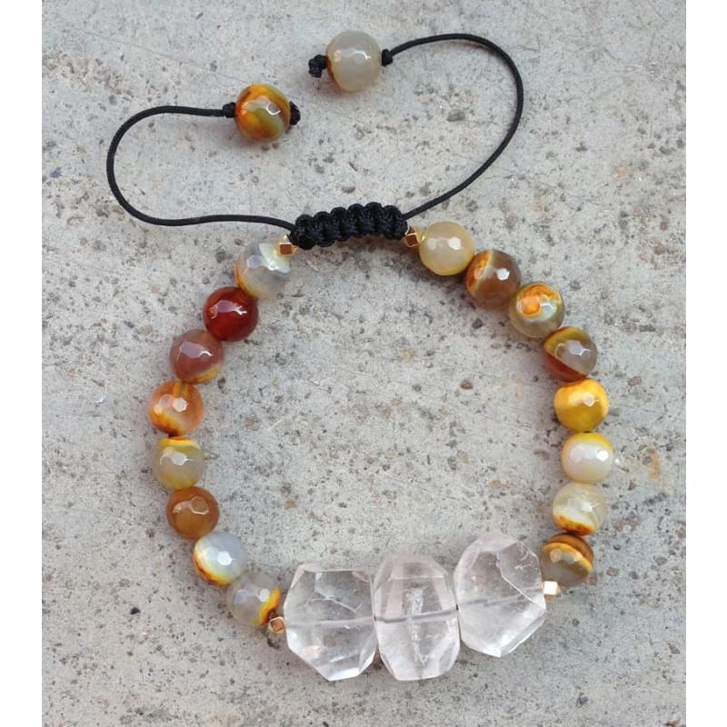 Clear Quartz & Agate Mala Beads Bracelet