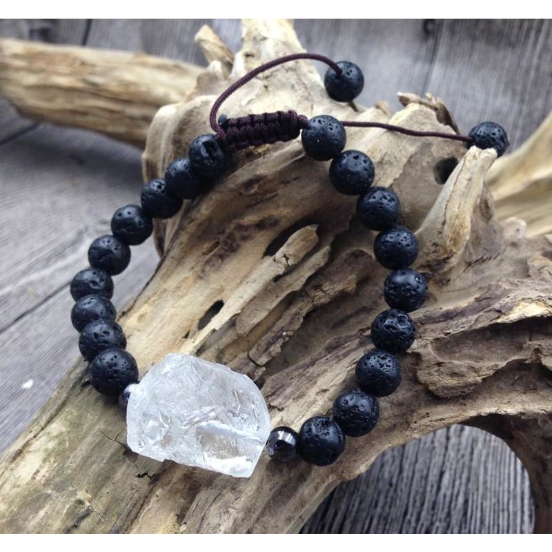 Clear Quartz Lava Stone Mala Beads Bracelet