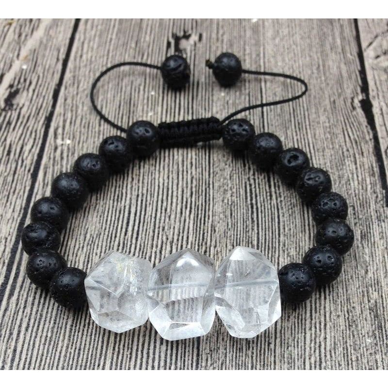 Clear Quartz Lava Stone Mala Beads Bracelet