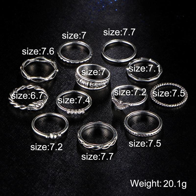 (Clearance) 12 Piece Set Gold Charm Ring Set