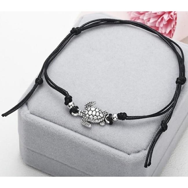 (Clearance) Beach Turtle Charm Rope String Anklets (3 Colors Available) - Ns37 Black