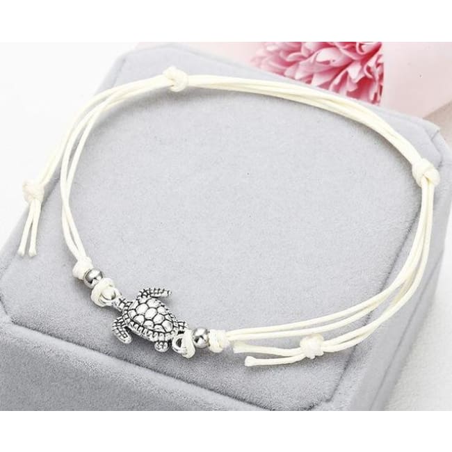 (Clearance) Beach Turtle Charm Rope String Anklets (3 Colors Available) - Ns37 White