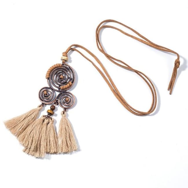 (Clearance) Bohemian Ethnic Tassel Pendant (2 Colors Available) - Beige
