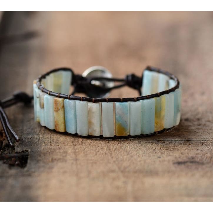 Earth Spirit Amazonite Leather Wrap Bracelet