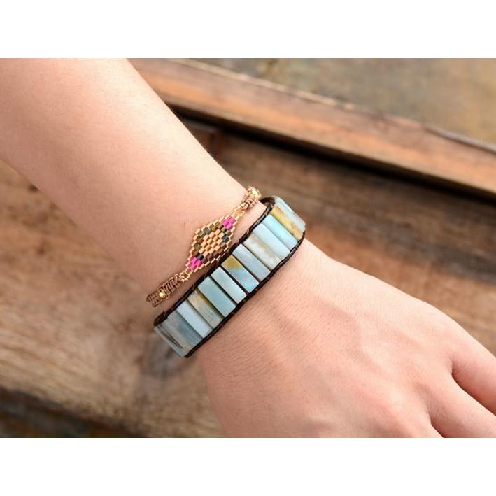Earth Spirit Amazonite Leather Wrap Bracelet