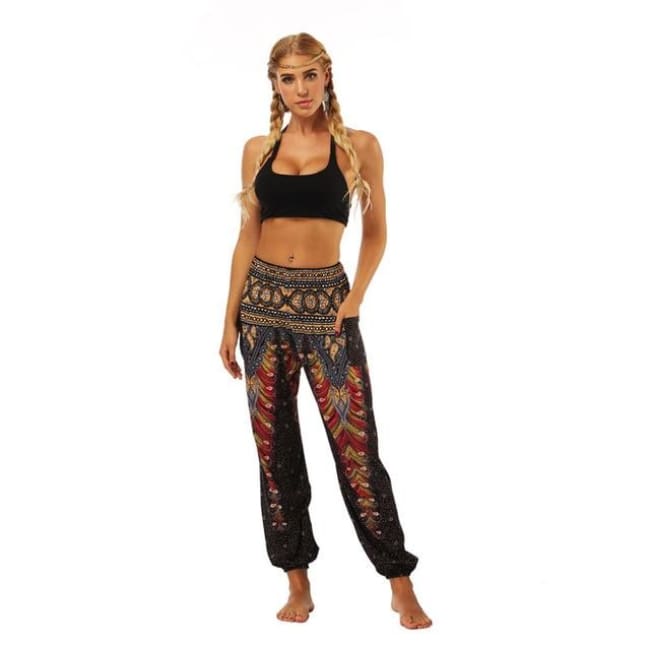 Harem Pants One-Size Fits All So Comfortable! - Black & Gold / One Size