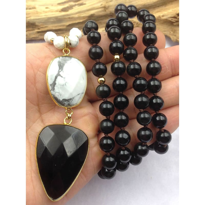 Howlite And Obsidian Mala Bead Necklace