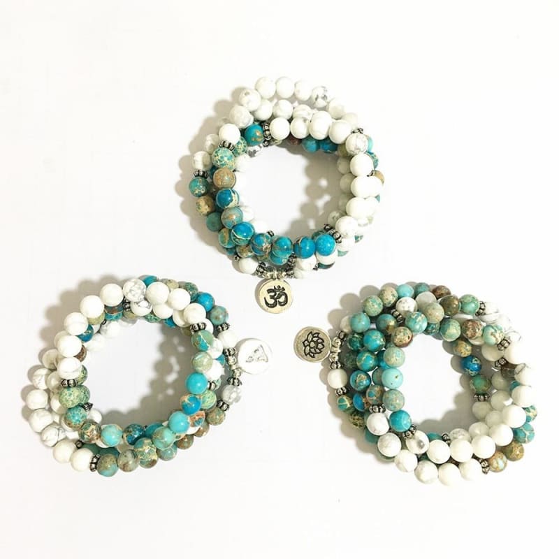 Howlite And Turquoise Mala Bead Bracelet Or Necklace - Buddha Charm