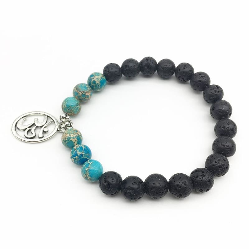 Lava Stone & Turquoise Mala Bead Bracelet With Ohm Charm