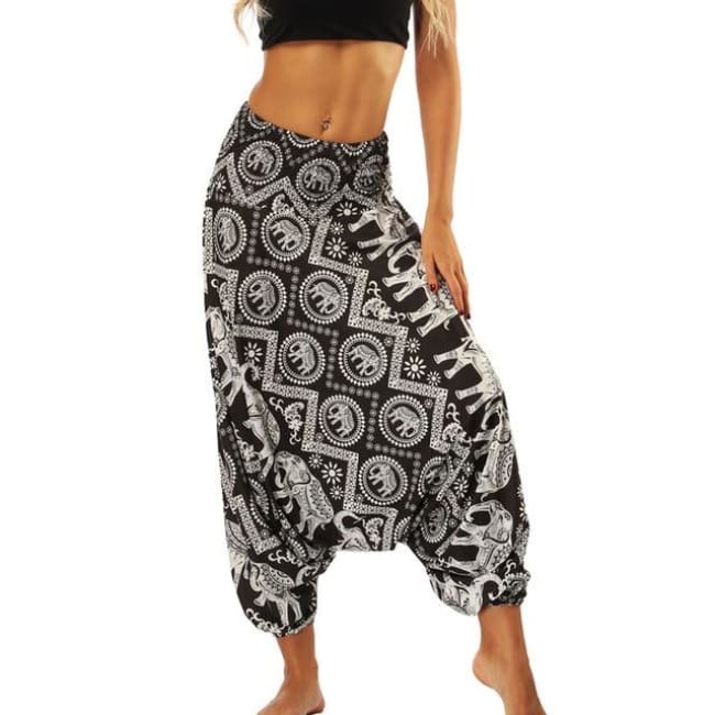 Low Leg Harem Pants One-Size Fits All So Comfortable! - Black Elephant / One Size