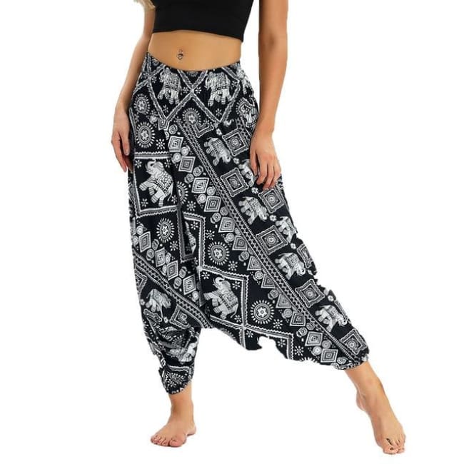 Low Leg Harem Pants One-Size Fits All So Comfortable! - Black Elephant Style 2 / One Size