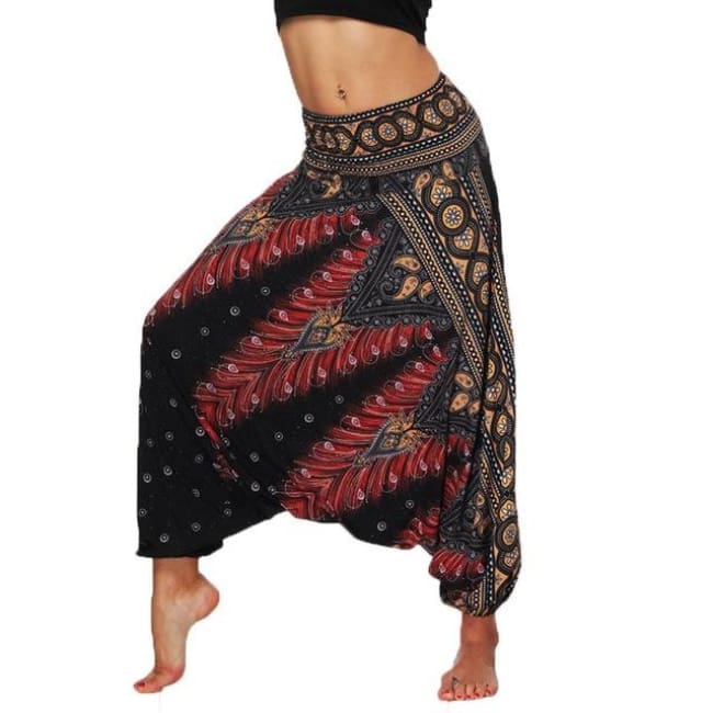 Low Leg Harem Pants One-Size Fits All So Comfortable! - Black Gold & Red / One Size