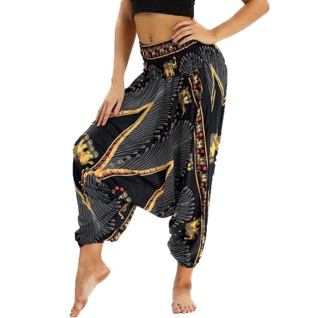 Low Leg Harem Pants One-Size Fits All So Comfortable! - Black & Yellow / One Size
