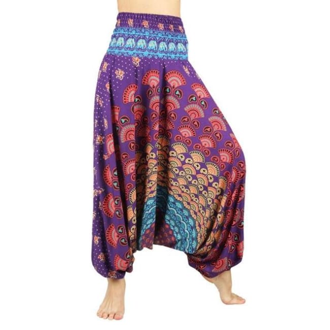 Low Leg Harem Pants One-Size Fits All So Comfortable! - Peacock Purple / One Size