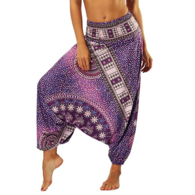 Low Leg Harem Pants One-Size Fits All So Comfortable! - Purple Starfield / One Size