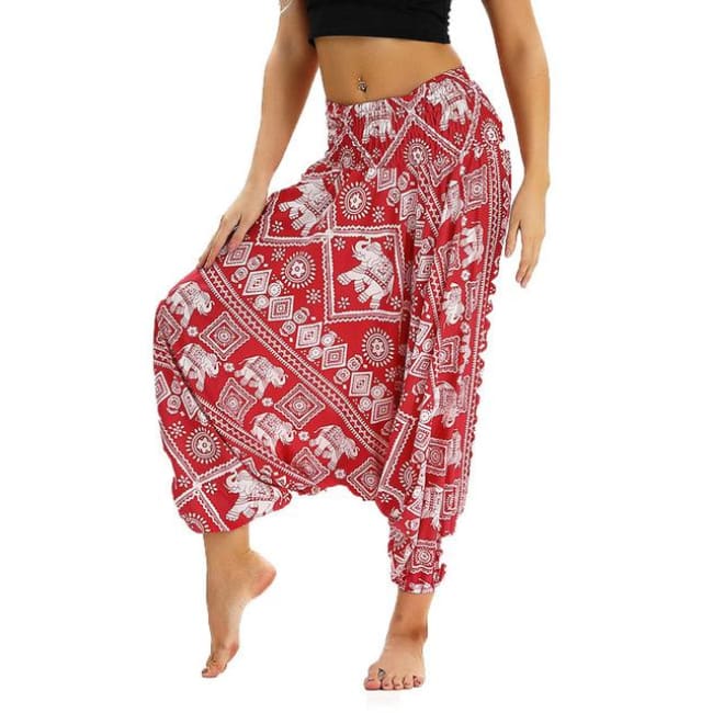 Low Leg Harem Pants One-Size Fits All So Comfortable! - Red Elephant / One Size