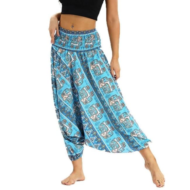 Low Leg Harem Pants One-Size Fits All So Comfortable! - Teal Elephant / One Size