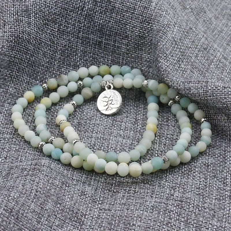 Mala 108 Bead Amazonite Necklace (Tree Of Life)
