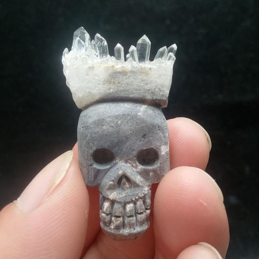 Mini Quartz Cluster Carved Skull