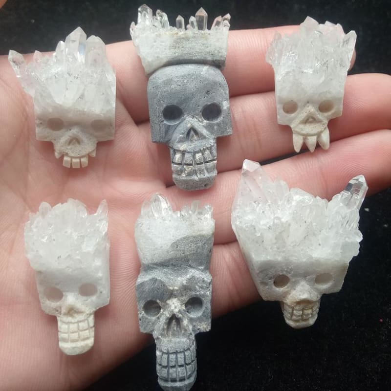 Mini Quartz Cluster Carved Skull