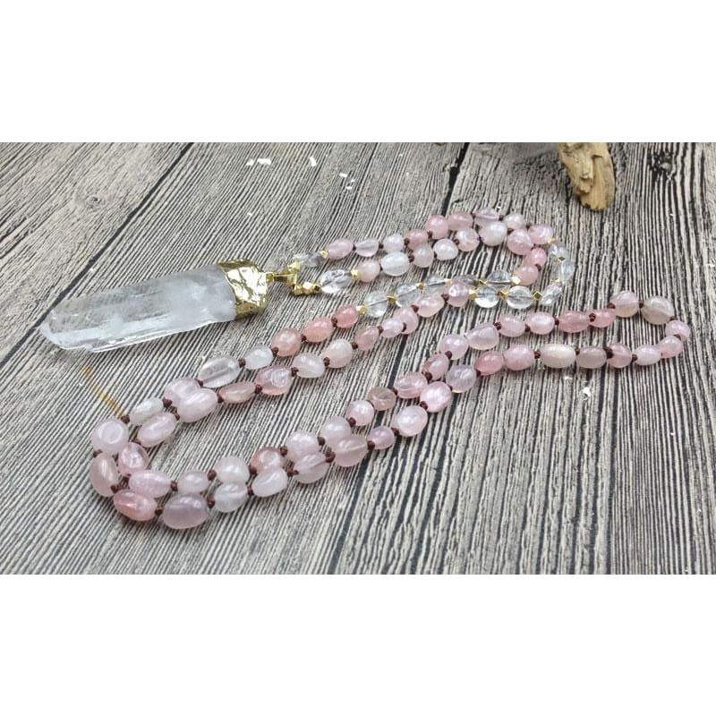 Natural Quartz Pendant Rose Nugget Beads Necklace